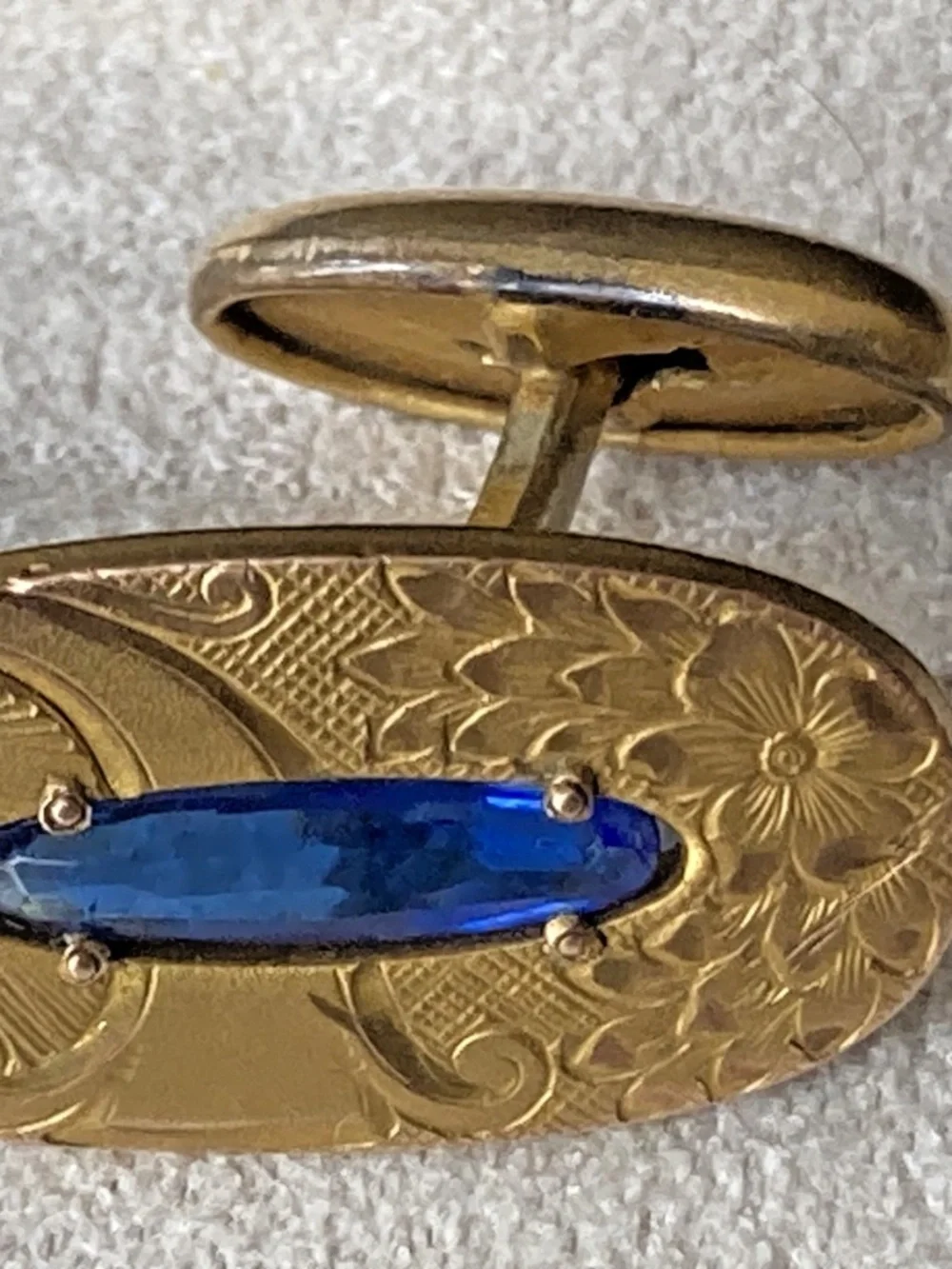 Antique HA & Co Gold Filled Blue Glass Cufflink Single Edwardian c1900